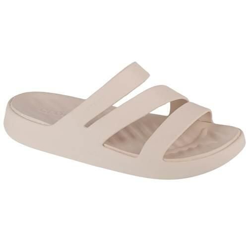 Klapki damskie Crocs 209587160. Brązowe klapki Crocs, bez wzorów, z materiału, bez obcasa. Za 258.00 zł.