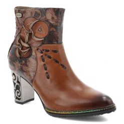 Brązowe Botki Laura Vita Eleganckie Obuwie Damskie. Brązowe botki Laura Vita, z aplikacjami, ze skóry, bez obcasa, na obcasie, bez zapięcia. Za 450.99 zł.