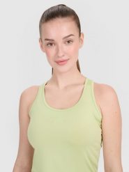 4F Top treningowy slim szybkoschnący damski - zielony S. Zielone koszulki sportowe 4f, bez wzorów, z elastanu, bez ramiączek, na fitness i siłownię. W wyprzedaży za 39.99 zł.