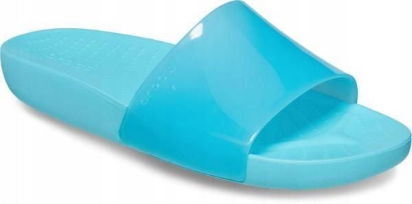 Klapki Dla Dorosłych Crocs Splash Glossy Slide. Niebieskie klapki Crocs, bez wzorów, z materiału, bez obcasa. Za 99.99 zł.