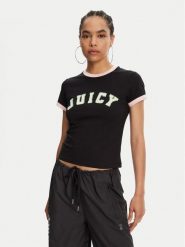 Juicy Couture T-Shirt Collegiate Ringer JCWCT125320 Czarny Slim Fit. Czarne t-shirty Juicy Couture, s, bez wzorów, z bawełny, bez kołnierzyka, bez ramiączek. Za 129.99 zł.