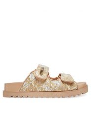 Guess Klapki FLJFZZ FAB19 Beżowy. Brązowe klapki Guess, z aplikacjami, z materiału, bez obcasa. Za 359.99 zł.