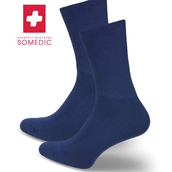 Granatowe skarpetki medyczne SOMEDIC 816. Niebieskie skarpety Milena, bez wzorów, z bawełny. Za 15.60 zł.