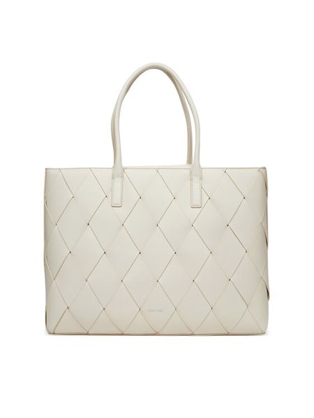 Calvin Klein Torebka Ck Woven Medium Shopper K60K612994 Biały. Białe shopper Calvin Klein, bez wzorów, ze skóry, bez dodatków. Za 459.99 zł.