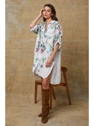 Joséfine Lniana sukienka "Pardess" w kolorze biało-zielonym rozmiar: XL. Białe sukienki Joséfine, xl, bez wzorów, ze lnu, bez kołnierzyka, bez ramiączek, mini. Za 143.99 zł.