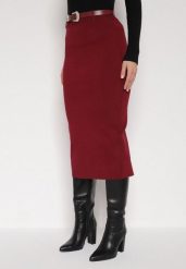 Bordowa Ołówkowa Spódnica z Wiskozą Zdobiona Rozcięciem i Paskiem Rowedela. Czerwone spódnice Born2be, na co dzień, m, z aplikacjami, z wiskozy, eleganckie, midi, koszulowe. Za 79.99 zł.