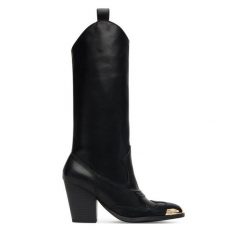 Kowbojki Versace Jeans Couture. Czarne kozaki Versace Jeans Couture, z jeansu, bez obcasa, na słupku, bez zapięcia. Za 1,689.00 zł.