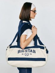 Torba bawełniana z kontrastowymi taśmami perłowa Ivy 103. Białe torebki klasyczne Big Star, bez wzorów, z bawełny, duże, bez dodatków. Za 179.99 zł.