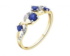 Pierścionek z żółtego złota diamentami i szafirami syntetycznymi - próba 585. Żółte pierścionki Apart, z diamentem, złote. Za 2,259.00 zł.