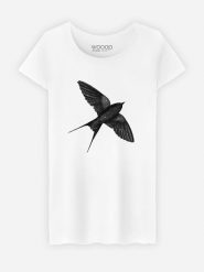 WOOOP Koszulka "Night Swallow" w kolorze białym rozmiar: M. Białe bluzki Wooop, m, bez wzorów, z bawełny, bez kołnierzyka, bez ramiączek. Za 79.03 zł.