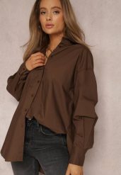 Ciemnobrązowa Koszula Bawełniana Aquida. Brązowe koszule Renee, l, bez wzorów, z bawełny, bez kołnierzyka, bez ramiączek. Za 99.99 zł.