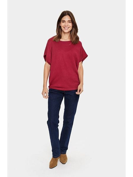 SAINT TROPEZ Sweter w kolorze czerwonym rozmiar: M. Czerwone swetry Saint Tropez, m, bez wzorów, bez ramiączek. Za 71.89 zł.