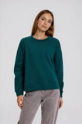 Gładka bluza zielona. Zielone bluzy MOODO, s, bez wzorów, z bawełny, bez kaptura. Za 89.99 zł.