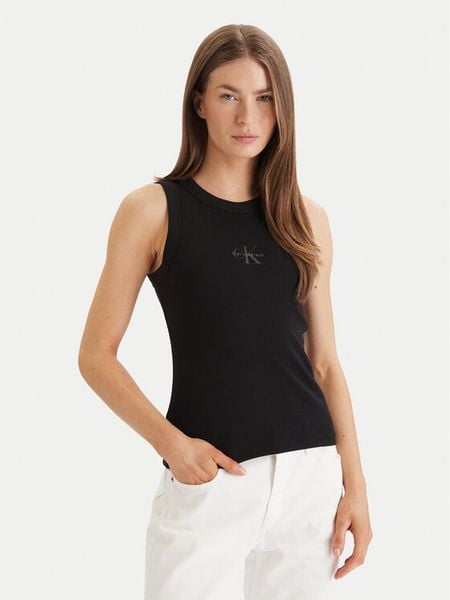 Calvin Klein Jeans Top LV047E200G Czarny Slim Fit. Czarne topy Calvin Klein Jeans, s, bez wzorów, z bawełny, bez kołnierzyka, bez ramiączek. Za 119.99 zł.
