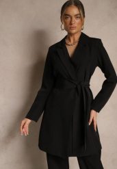 Czarna Marynarka Sukienkowa z Usztywnioną Linią Ramion Wiązana w Talii Equintina. Czarne marynarki i żakiety Renee, l, bez wzorów, biznesowe. Za 119.99 zł.