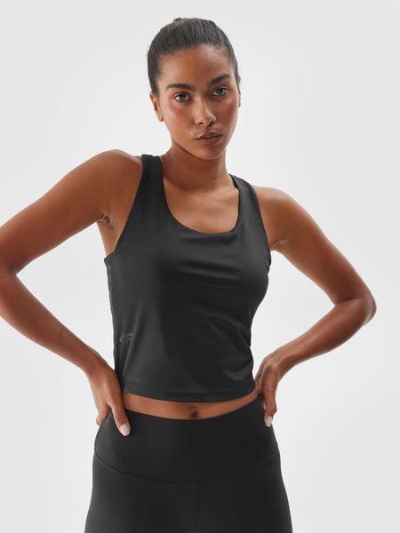 4F Top treningowy szybkoschnący damski - czarny XL. Czarne koszulki sportowe 4f, bez wzorów, z dzianiny, bez ramiączek, na fitness i siłownię. Za 99.99 zł.