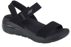 Sandały damskie, Go Walk Arch Fit Sandal - Polished. Czarne sandały Skechers, bez wzorów, z materiału, sportowe, bez obcasa, bez zapięcia. Za 279.99 zł.