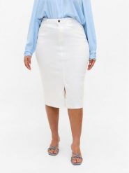 Zizzi Spódnica jeansowa J10771A Biały Regular Fit. Białe spódnice Zizzi, xl, bez wzorów, z bawełny. Za 229.99 zł.