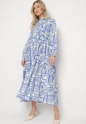 Niebieska Rozkloszowana Sukienka Koszulowa z Wiskozą w Geometryczny Wzór Alineria. Niebieskie sukienki Born2be, na co dzień, l, bez wzorów, z bawełny, eleganckie, bez kołnierzyka, bez ramiączek, maxi, koszulowe. Za 139.99 zł.