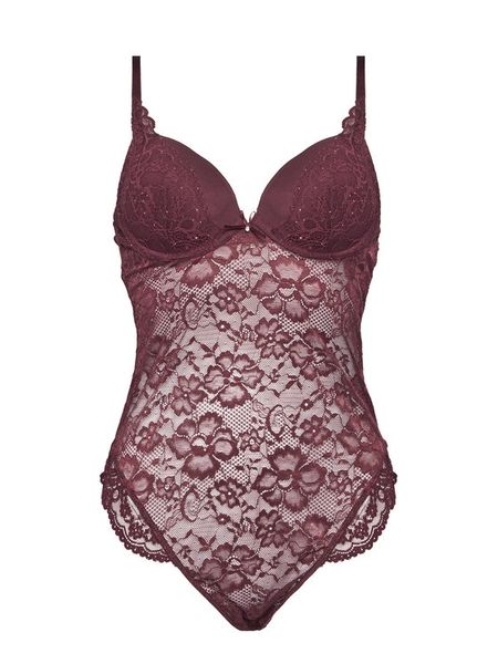 Hunkemöller Body Isadora 302441 Bordowy. Czerwone body Hunkemöller, bez wzorów, z syntetyku. Za 159.99 zł.