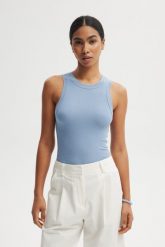 TOP GWEN BŁĘKITNY S - Flawless. Niebieskie koszulki sportowe Flawless, bez wzorów, z bawełny, bez ramiączek. Za 259.00 zł.
