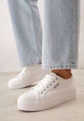 Białe Klasyczne Trampki VICES w Stylu Basic Riovanna. Białe trampki Born2be, bez wzorów, z jeansu, bez zapięcia. Za 69.99 zł.