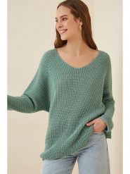 Happiness Istanbul Sweter w kolorze zielonym rozmiar: onesize. Zielone swetry Happiness Istanbul, bez wzorów, bez ramiączek. Za 48.50 zł.