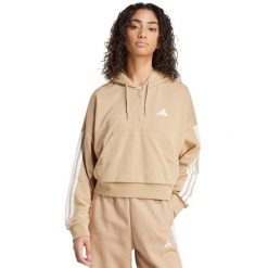 Adidas Essentials French Terry Hoodie Quarter Zip - damska bluza bawełniana. Brązowe bluzy sportowe Adidas, s, bez wzorów, z bawełny, z kapturem. Za 275.40 zł.