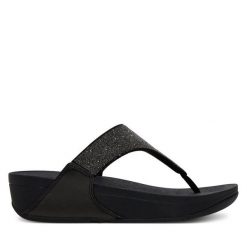 Japonki FitFlop. Czarne klapki FitFlop, bez wzorów, bez obcasa. Za 339.99 zł.