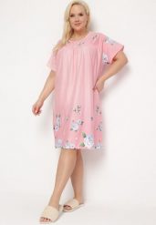 Różowa Koszula Nocna w Kwiatowy Wzór z Krótkim Rękawem Seliaane. Czerwone koszule nocne Born2be, plus size, bez wzorów, plus size, bez ramiączek. Za 49.99 zł.
