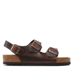 Birkenstock Milano LE Sandały unisex brązowe. Brązowe sandały Birkenstock, bez wzorów, młodzieżowe, bez obcasa, bez zapięcia. Za 449.99 zł.
