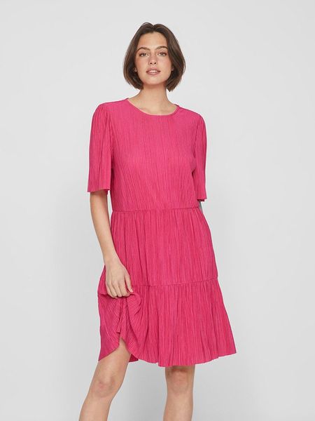 Vila Sukienka w kolorze różowym rozmiar: L. Różowe sukienki Vila, na co dzień, l, bez wzorów, bez kołnierzyka, bez ramiączek, midi, proste. Za 48.05 zł.