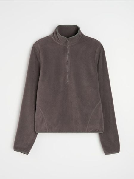 Polarowa bluza half-zip ze stójką - szary. Szare bluzy Sinsay, l, bez wzorów, z polaru, bez kaptura. Za 39.99 zł.