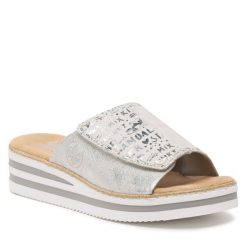 Klapki Rieker. Szare klapki Rieker, bez wzorów, bez obcasa. Za 279.99 zł.