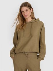 4F Bluza dresowa nierozpinana z kapturem damska - beżowa L. Brązowe bluzy 4f, l, bez wzorów, z bawełny, z kapturem. Za 159.99 zł.