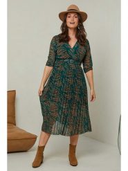 Curvy Lady Sukienka w kolorze zielono-brązowym rozmiar: 40/42. Brązowe sukienki Curvy Lady, bez wzorów, z tkaniny, klasyczne, bez kołnierzyka, bez ramiączek, midi. Za 123.25 zł.