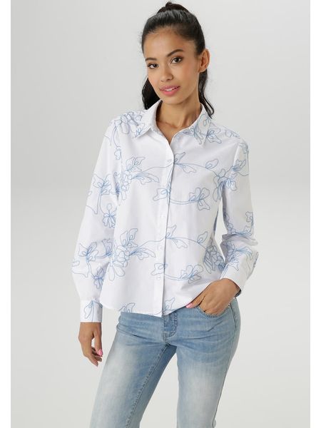 Aniston Bluzka w kolorze biało-błękitnym rozmiar: 40. Białe bluzki Aniston, bez wzorów, bez kołnierzyka, bez ramiączek. Za 95.92 zł.