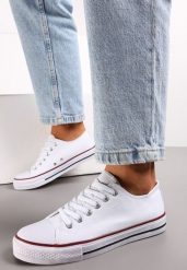 Biało-Czerwone Sznurowane Trampki przed Kostkę Hanei. Białe trampki Renee, bez wzorów, przed kostkę, bez zapięcia. Za 49.99 zł.