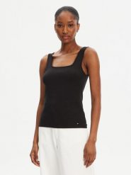 Tommy Hilfiger Top WW0WW45444 Czarny Slim Fit. Czarne topy TOMMY HILFIGER, xxl, bez wzorów, z wiskozy, bez kołnierzyka, bez ramiączek. Za 259.99 zł.