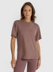 4F T-shirt oversize z modalem damski - brązowy S. Brązowe t-shirty 4f, s, bez wzorów, z jersey, bez kołnierzyka, bez ramiączek. Za 99.99 zł.