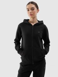 4F Bluza dresowa rozpinana z kapturem damska - czarna M. Czarne bluzy 4f, m, bez wzorów, z bawełny, z kapturem. W wyprzedaży za 69.99 zł.