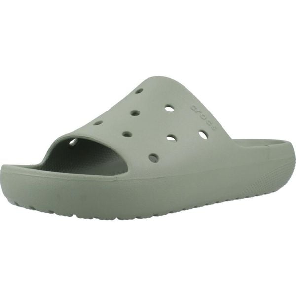 Sandały CROCS CLASSIC SLIDE V2 U Zielony. Zielone klapki Crocs, bez wzorów, z materiału, bez obcasa, bez zapięcia. Za 111.99 zł.