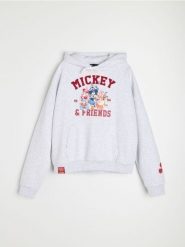 Bluza hoodie z bawełną Mickey and Friends - szary. Szare bluzy Sinsay, l, bez wzorów, z bawełny, bez kaptura. Za 59.99 zł.