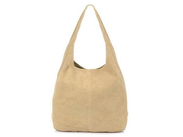 Worek A4 skórzany beżowy U35. Brązowe torebki klasyczne bez wzorów, z materiału, na ramię, duże, zamszowe, bez dodatków. Za 118.92 zł.