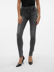 Vero Moda Dżinsy - Skinny fit - w kolorze antracytowym rozmiar: XS/L32. Czarne jeansy Vero Moda, l, z aplikacjami, z podwyższonym stanem. Za 110.04 zł.