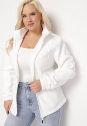 Biała Bluza na Suwak o Klasycznym Kroju z Kołnierzem i Kieszeniami Lathmini. Białe bluzy Born2be, xl, bez wzorów, bez kaptura. Za 99.99 zł.