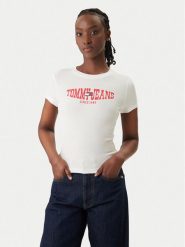 Tommy Jeans T-Shirt Wavy Flag DW0DW22272 Biały Slim Fit. Białe t-shirty Tommy Jeans, s, bez wzorów, z bawełny, bez kołnierzyka, bez ramiączek. Za 149.99 zł.