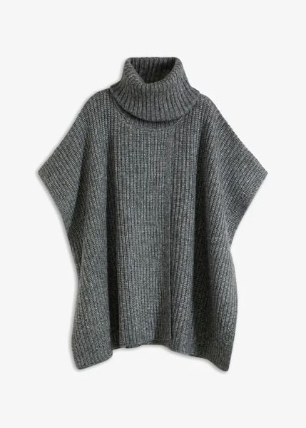 Sweter poncho z domieszką wełnby. Szare swetry bonprix, bez wzorów, bez ramiączek. Za 159.99 zł.