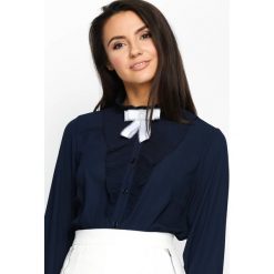 Granatowa Bluzka French Frill. Szare bluzki Born2be, s, bez wzorów, bez kołnierzyka, bez ramiączek. Za 69.99 zł.