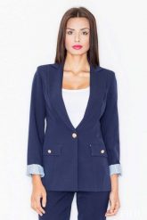 Granatowy Elegancki Żakiet na Jeden Guzik. Niebieskie marynarki i żakiety Figl, s, bez wzorów, z materiału, eleganckie. Za 319.00 zł.